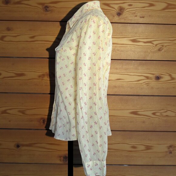 VTG AEROPOSTALE (M/L) Yellow Snap Up Cotton Floral Blouse - Picture 2 of 6